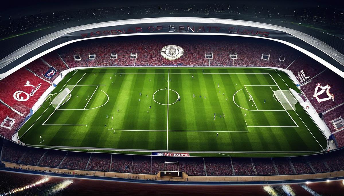 Image of a soccer pitch with the logos of Arsenal, Chelsea, and Tottenham Hotspur overlaid on top, representing the historic backgrounds of London's top football clubs